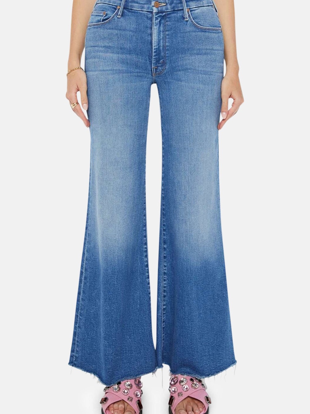 MOTHER Denim Wide-Leg Flare Jeans in Blue Fade